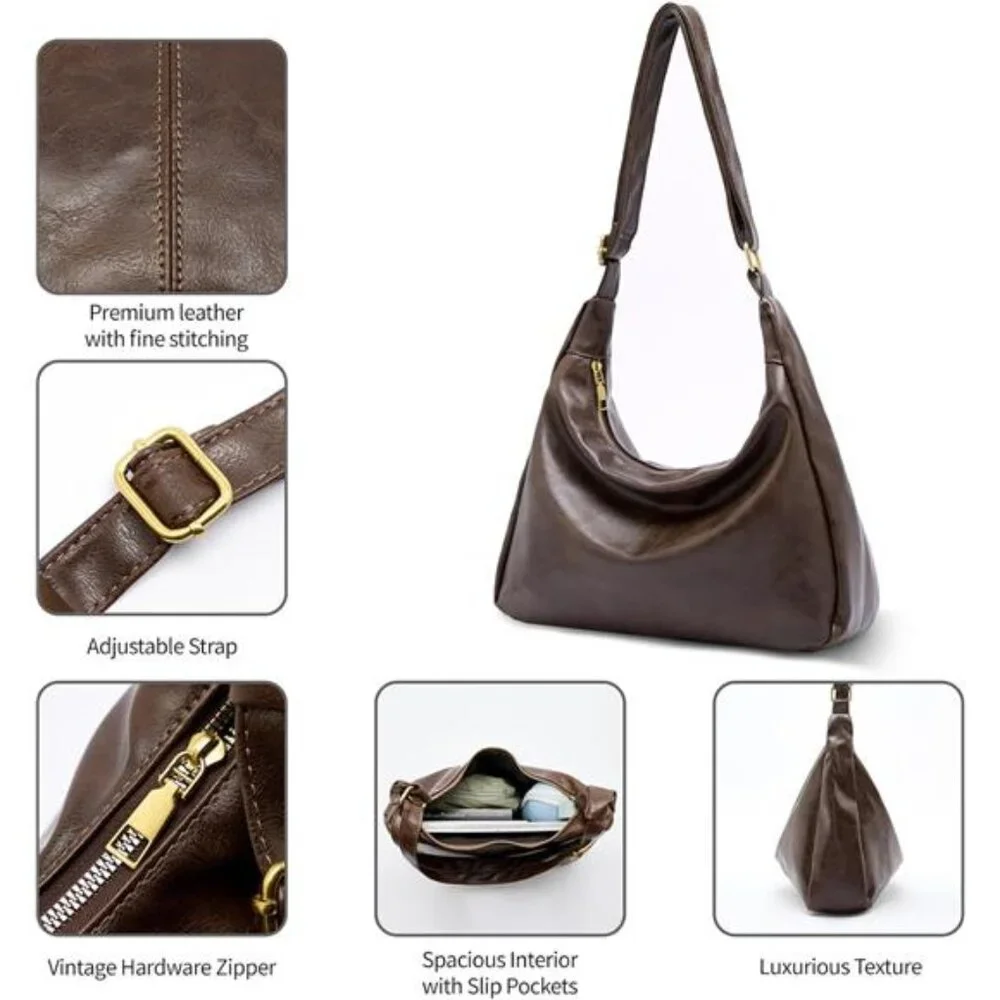 Hobo Bags for Women, Ultra Soft Foldable Vegan Leather Shoulder